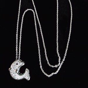 Sterling Silver Pave Crystal Dolphin Pendant Necklace